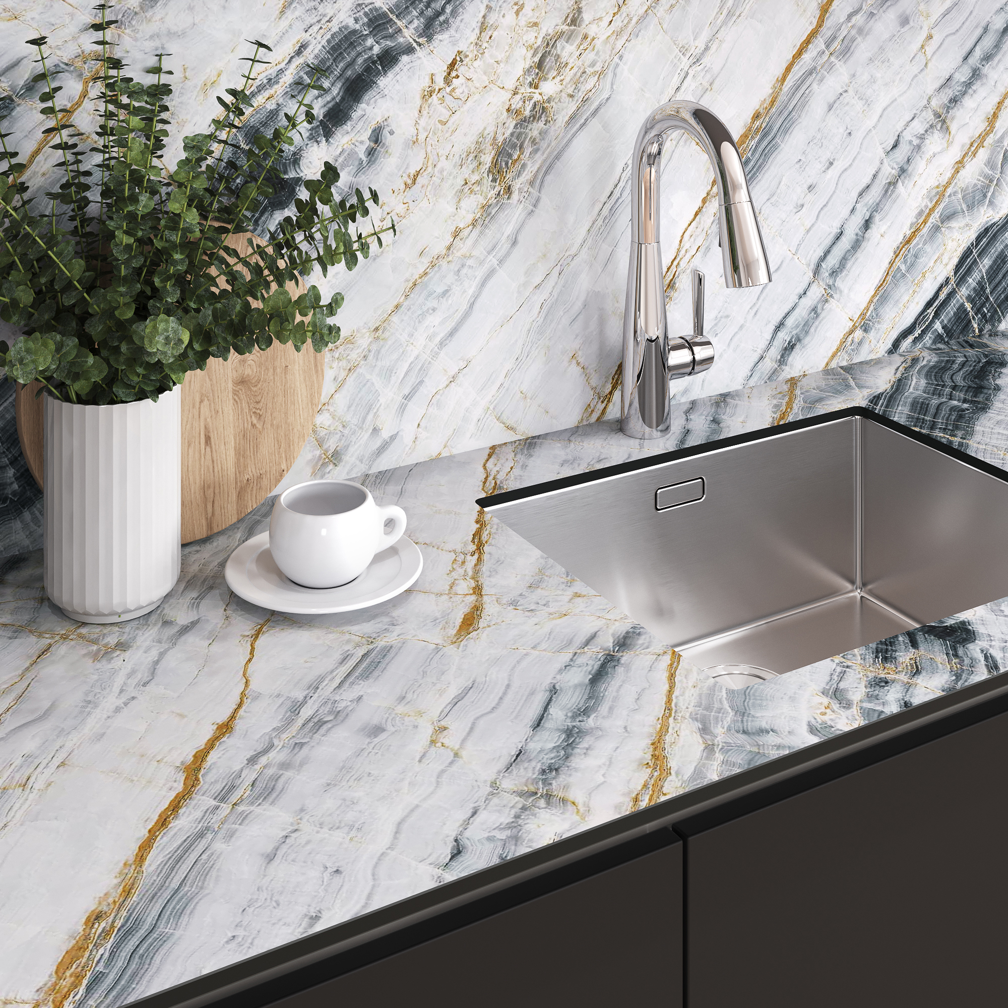 Изображение товара Кухонная столешница Slotex 120x60x1.2 см HPL-пластик цвет бело-золотистый мрамор