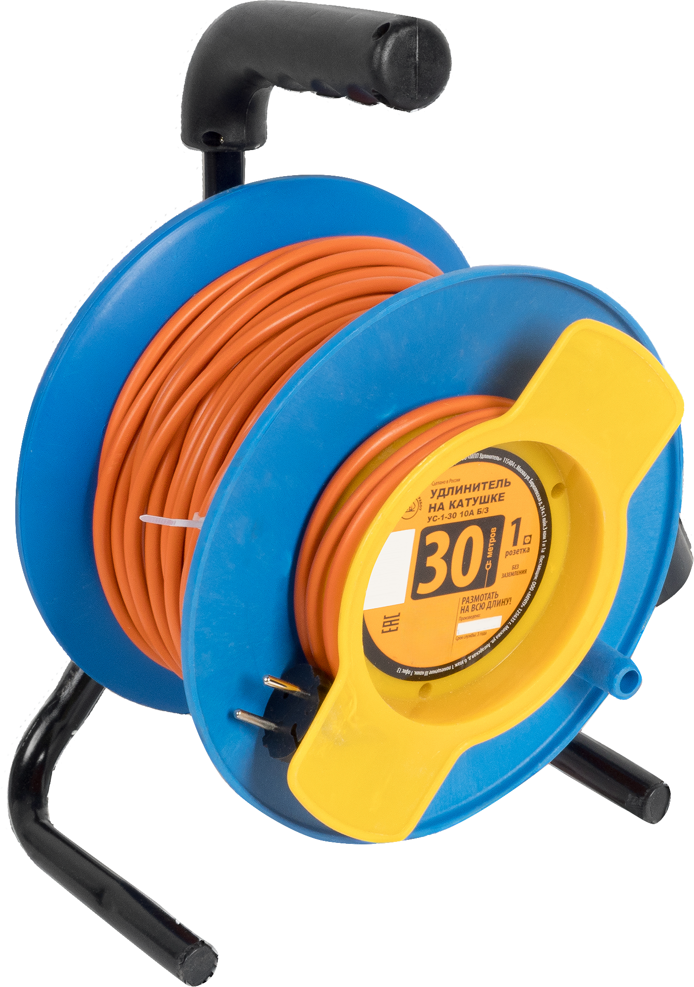 Изображение товара Удлинитель на катушке 30 м 1 розетка без заземления 2х0,75 мм2 цвет оранжево синий