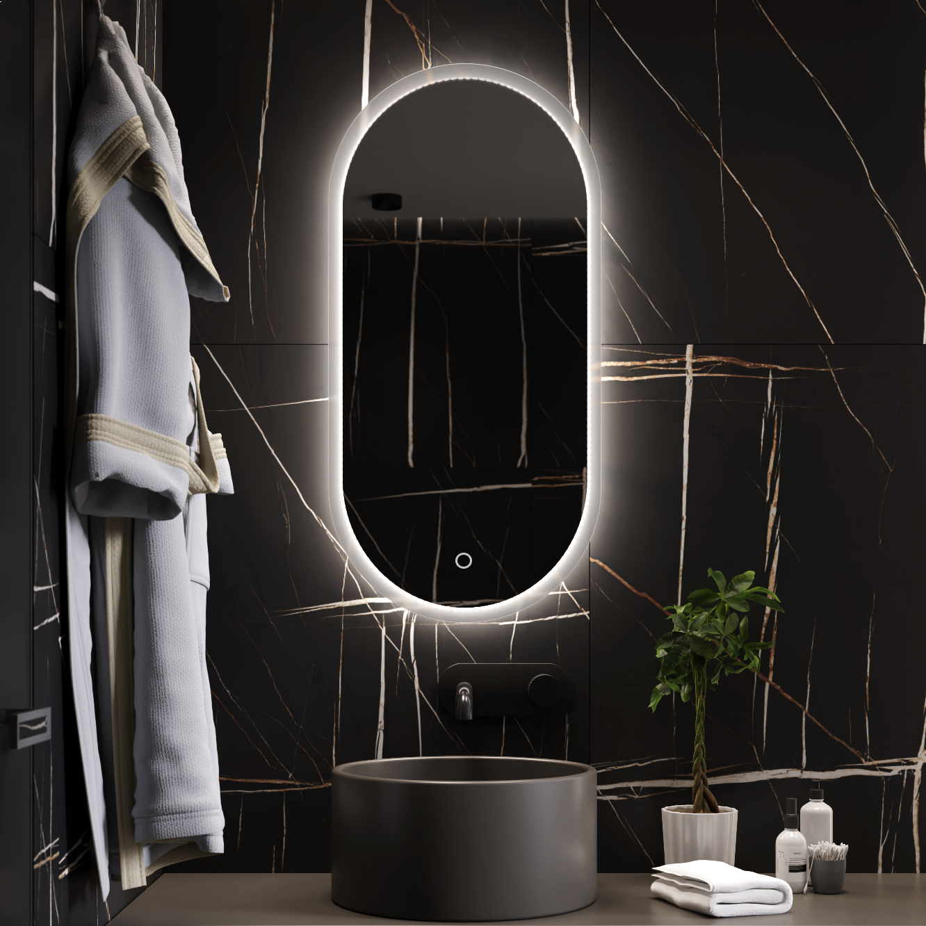 Изображение товара Зеркало для ванной Alfa mirrors Матовый кант сенсор диммер NinaLite-49Vd с подсветкой 40x90см