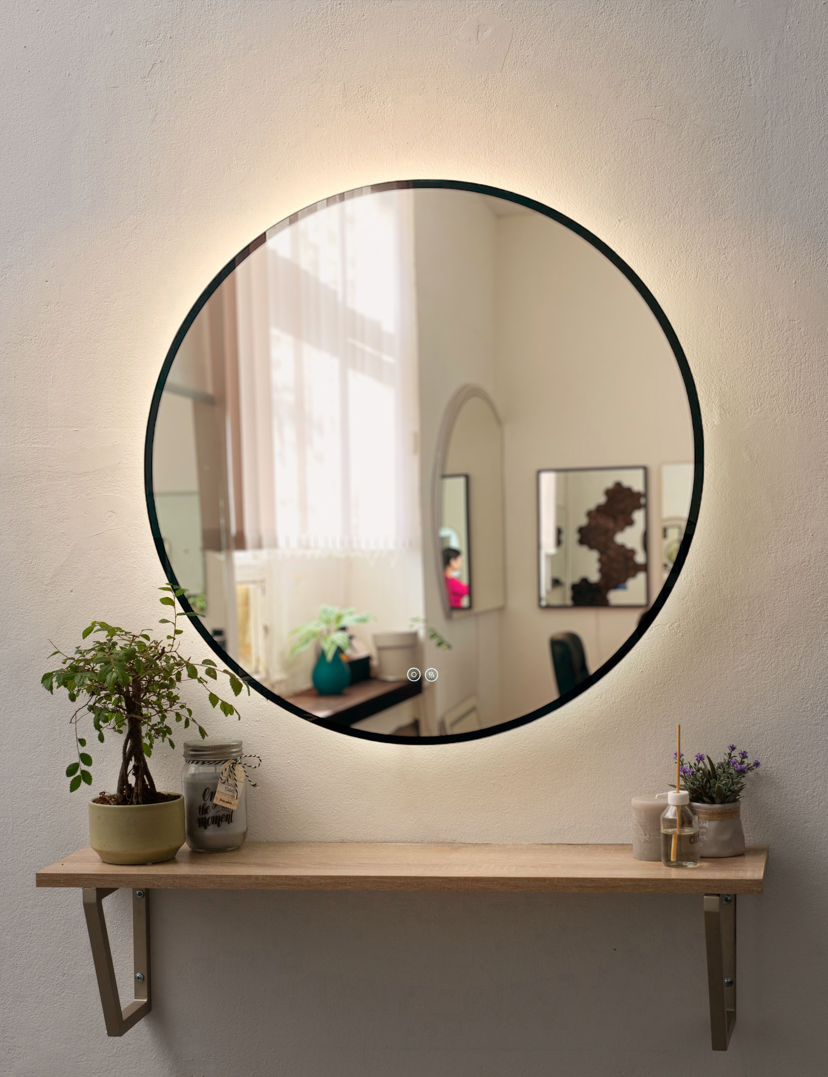 Изображение товара Зеркало в ванную с подсветкой Alfa mirrors Natali ram black 55 55x55 см, антизапотевание, сенсорное