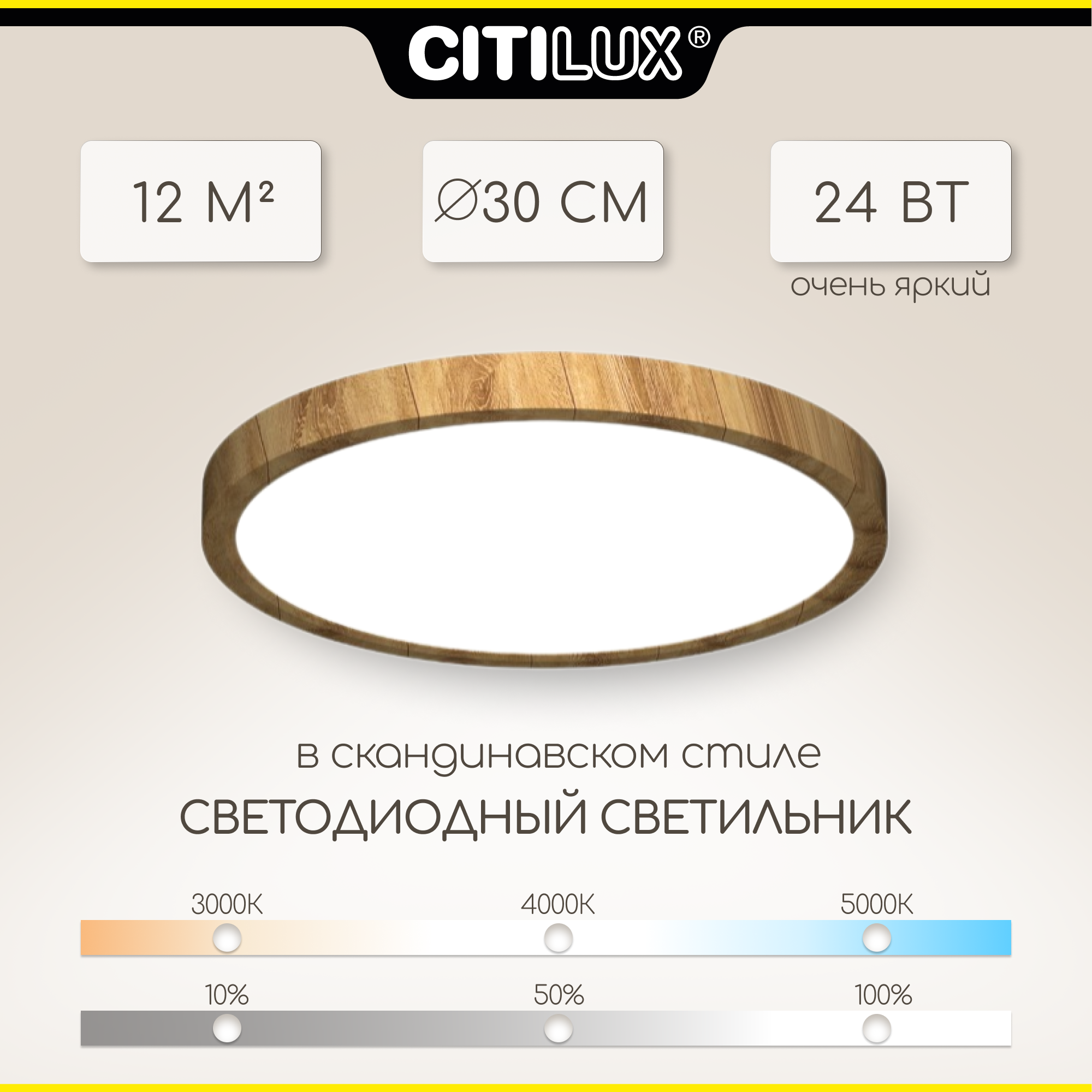 Изображение товара Настенно-потолочный светодиодный светильник Citilux Бейсик 12 м² регулируемый белый свет