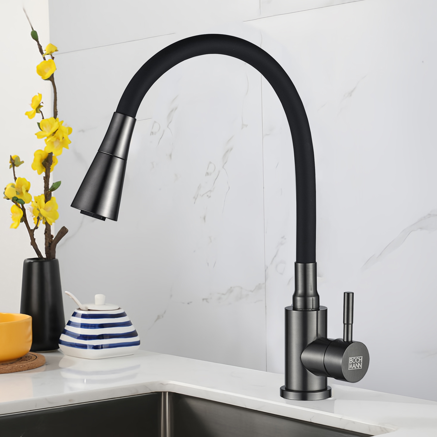 Изображение товара Смеситель кухонный Boch Mann Mia Gr 10422 гибкий излив 24.9 см серый