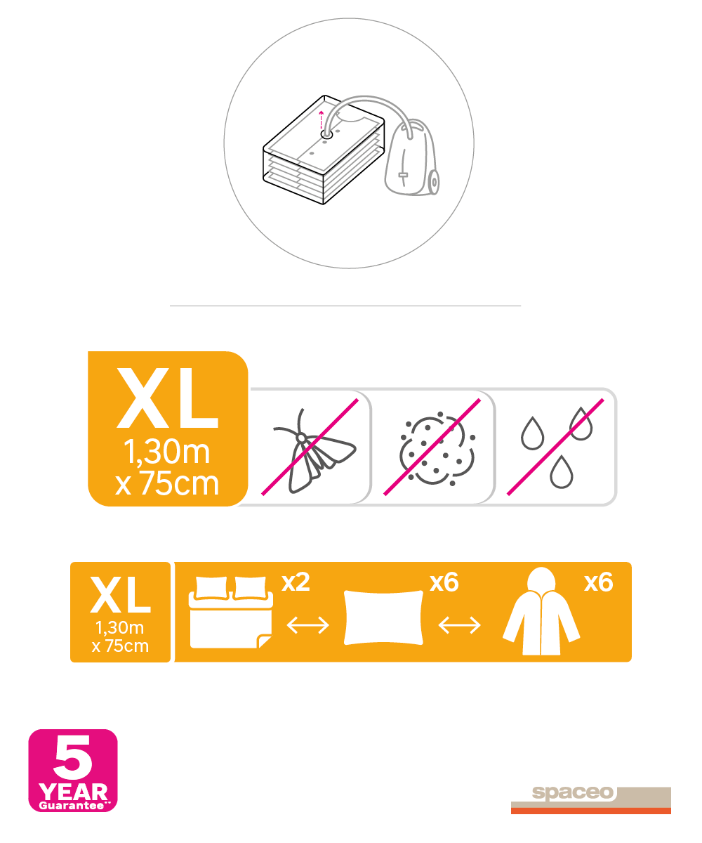 Изображение товара Вакуумный пакет Spaceo 130x75 см 2 шт для хранения одежды и текстиля