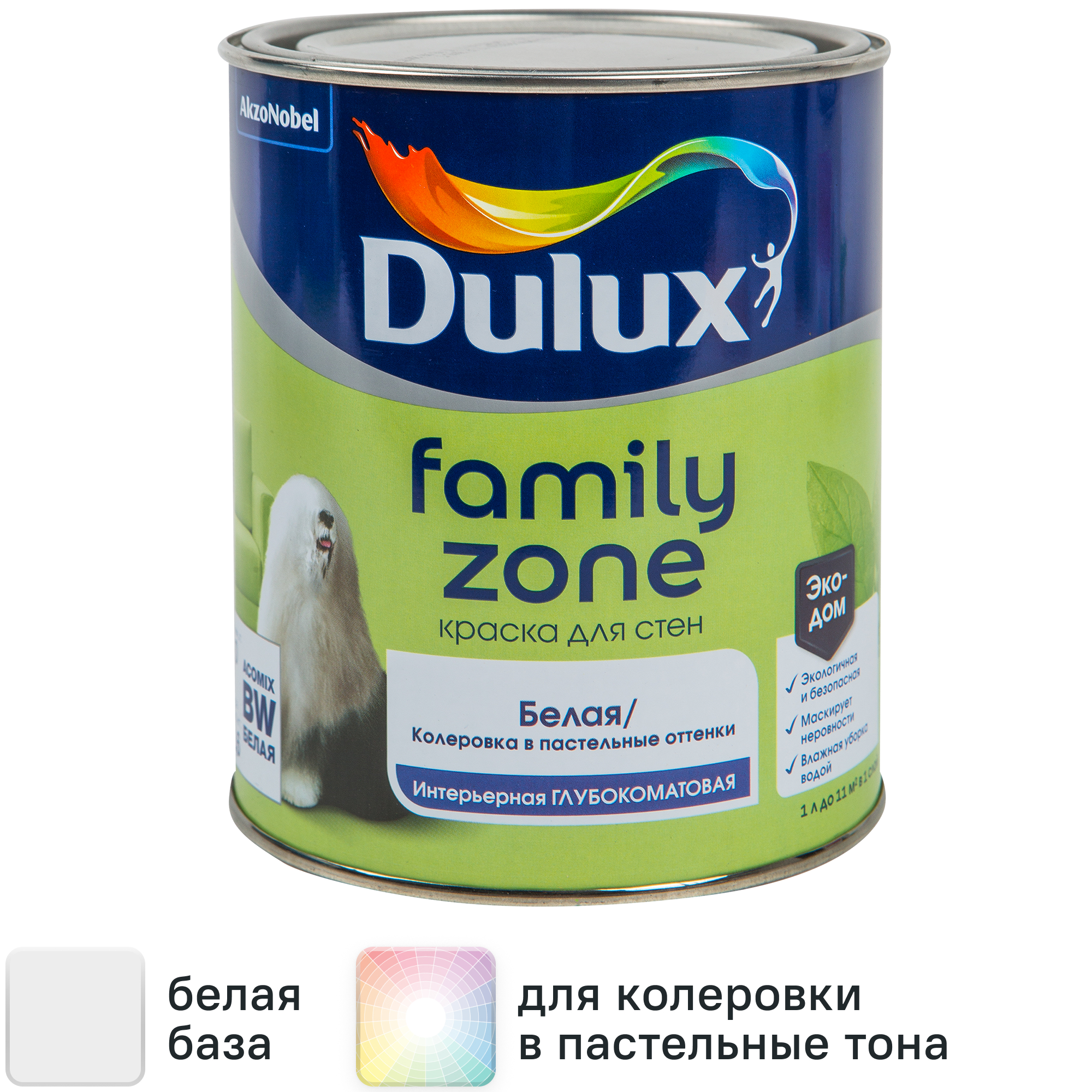 Краска для стен и потолков Dulux Family Zone матовая цвет белый база BW 1 л