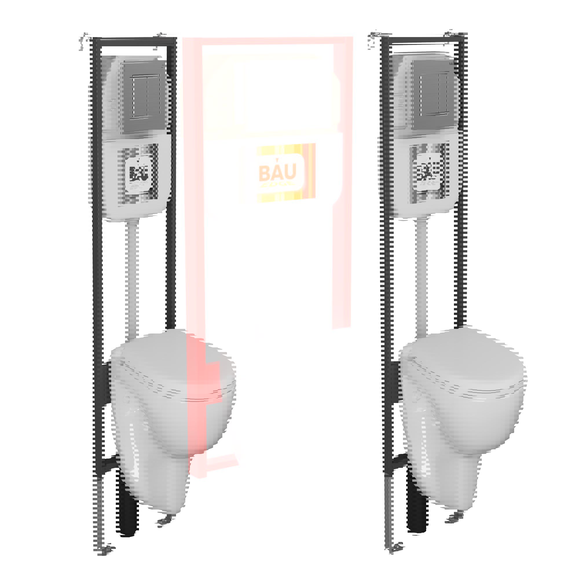 Изображение товара Комплект BAUEDGE 6 в 1 NEO45700-BN0111-Q00009: инсталляция, унитаз безободковый Novo, сиденье микролифт, кнопка Stil антивандальная, нерж. сталь сатин