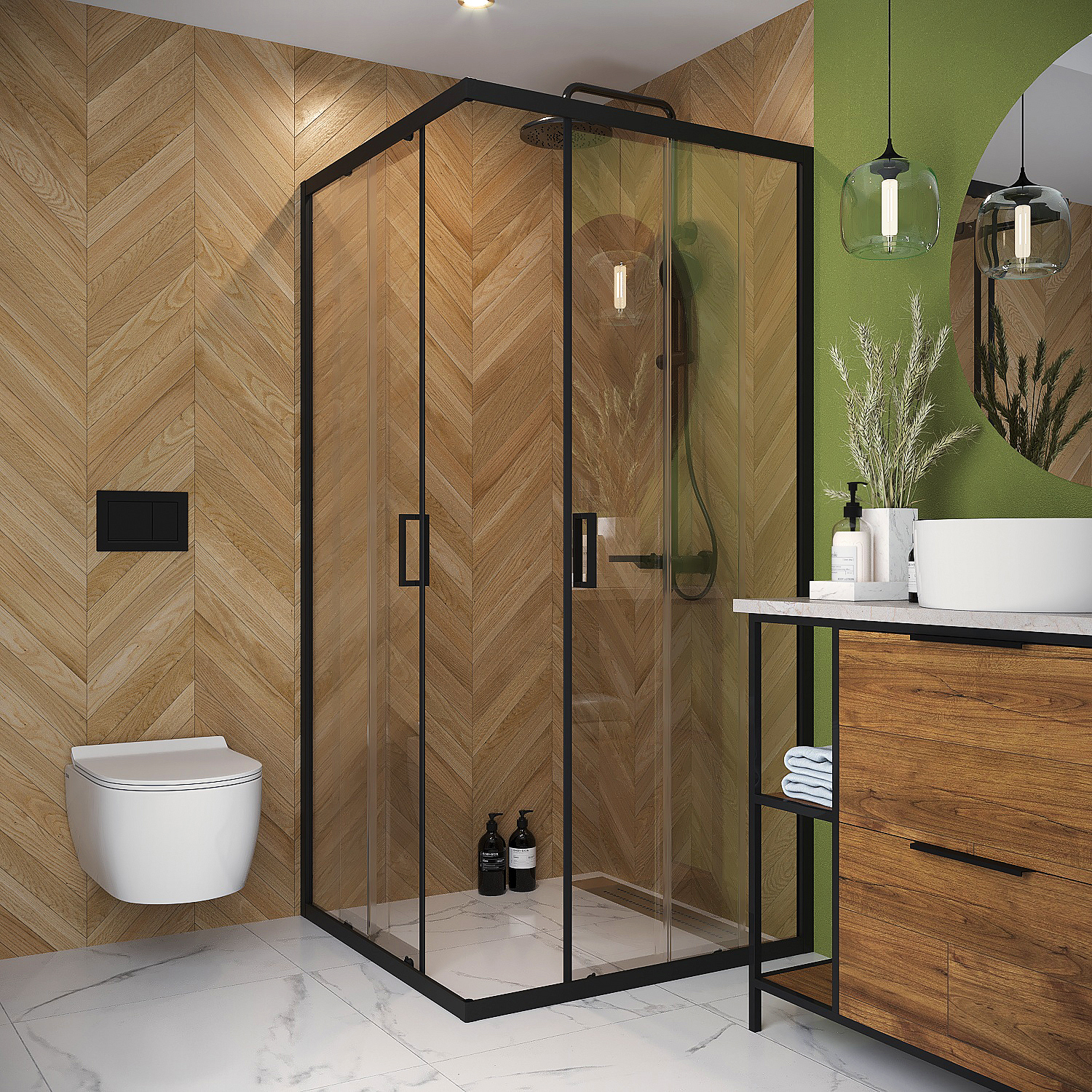 Изображение товара Душевое ограждение Domani-Spa Cube V110 100x100 см прозрачное стекло черный профиль