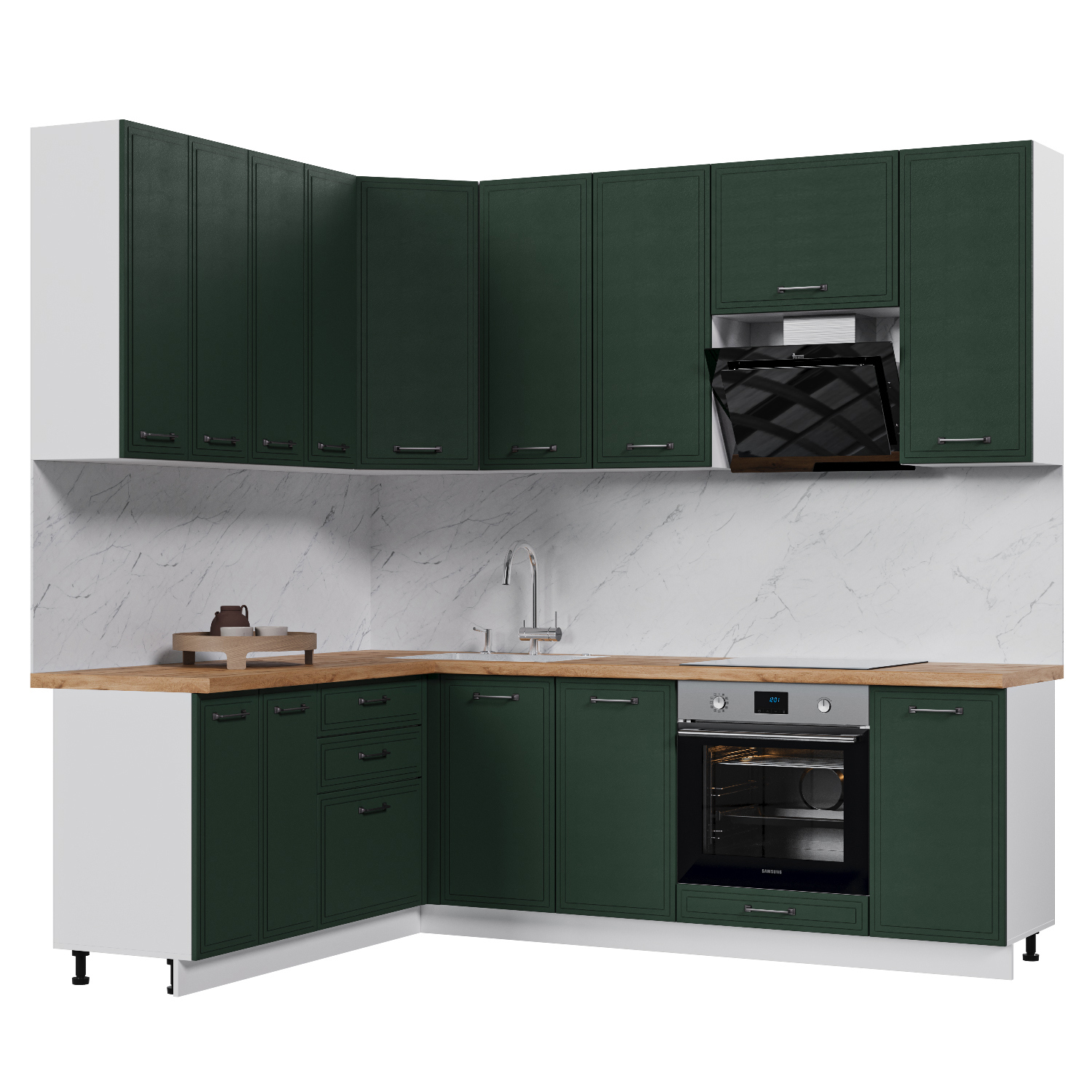 Изображение товара Индира: комплект кухонного гарнитура с фрезеровкой фасадов, Белый/Сланец, 240x237x180 см