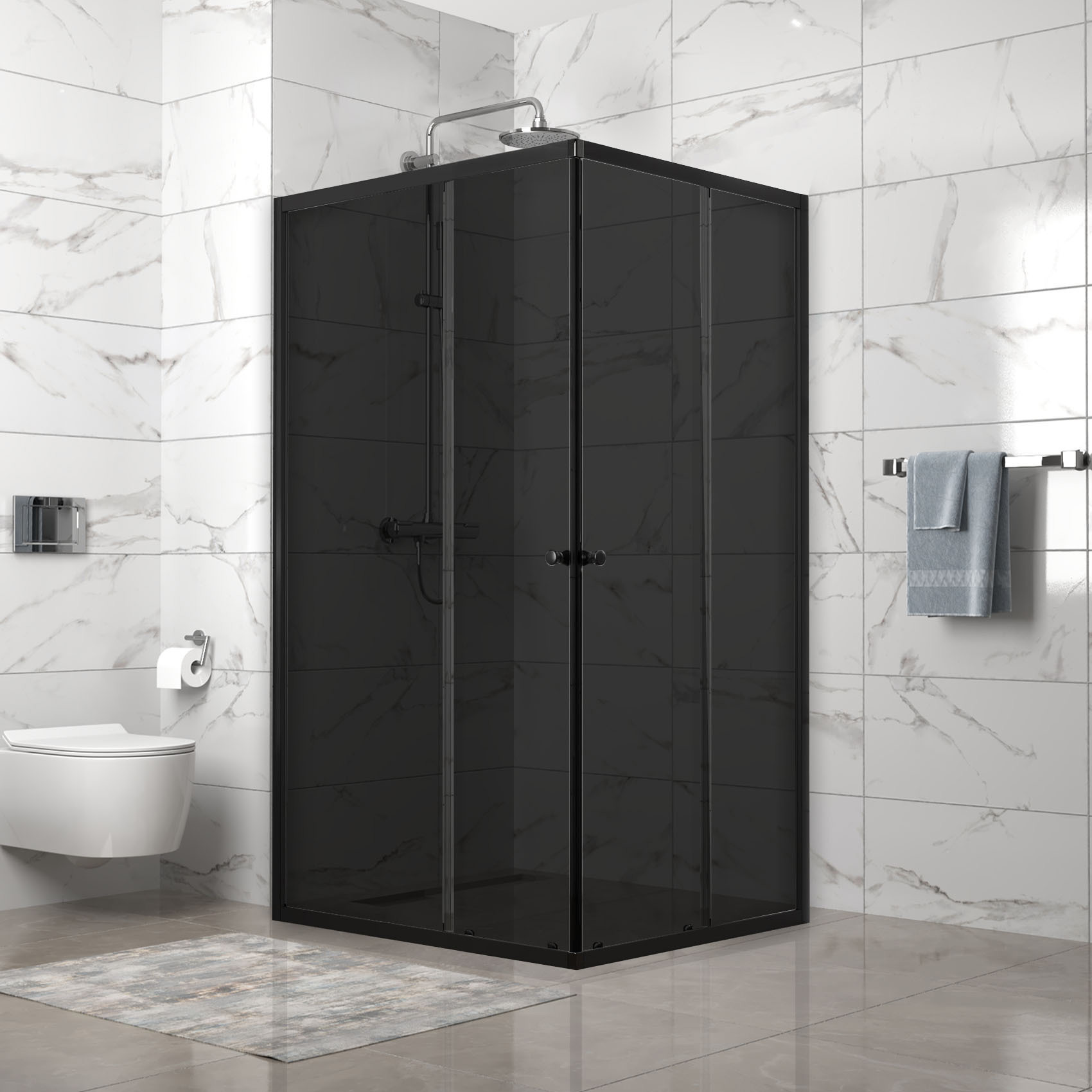 Изображение товара Душевое ограждение Domani-Spa Cube 108 без поддона 100x80x190 см тонированное стекло 4 мм, графит профиль, Black accents