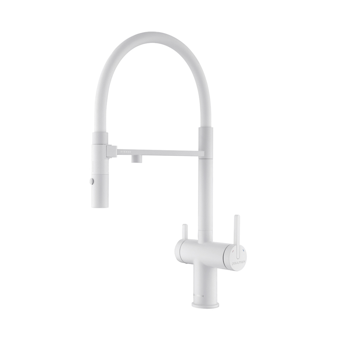 Изображение товара Смеситель для кухни однорычажный Paulmark Gravity 19 см белый с гибким изливом