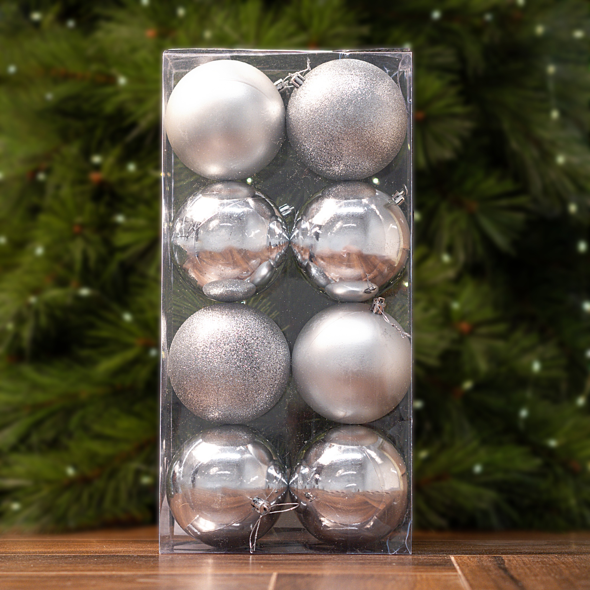 Изображение товара Набор елочных шаров Basic ø10 см пластиковые серые 8 шт. новогодние украшения