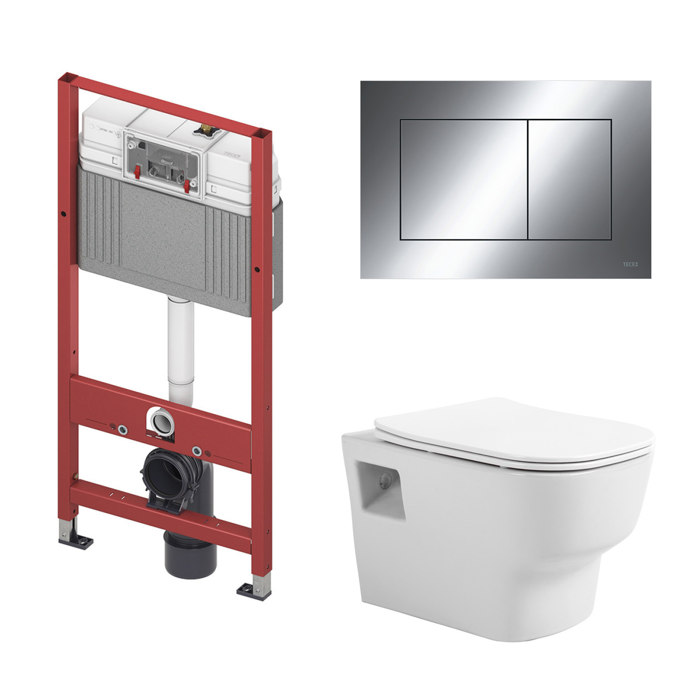 Изображение товара Комплект инсталляция с унитазом TECE 94004121000090 белый безободковый механический слив
