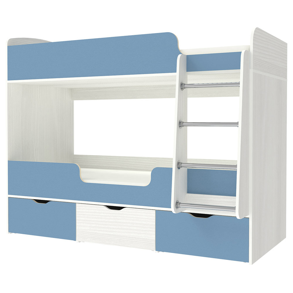 Изображение товара Двухъярусная кровать Кариви Малыш двойняшка 180x80 светло-голубая/белая детская мебель