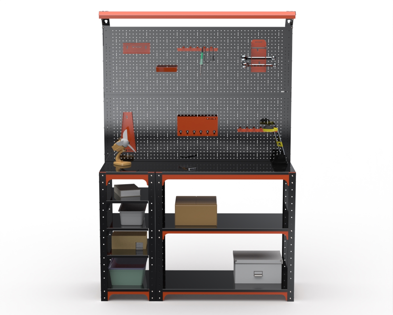 Изображение товара Стол-верстак Metalex Kit 204779 260 кг нагрузка, сборно-разборный, оранжево-черный