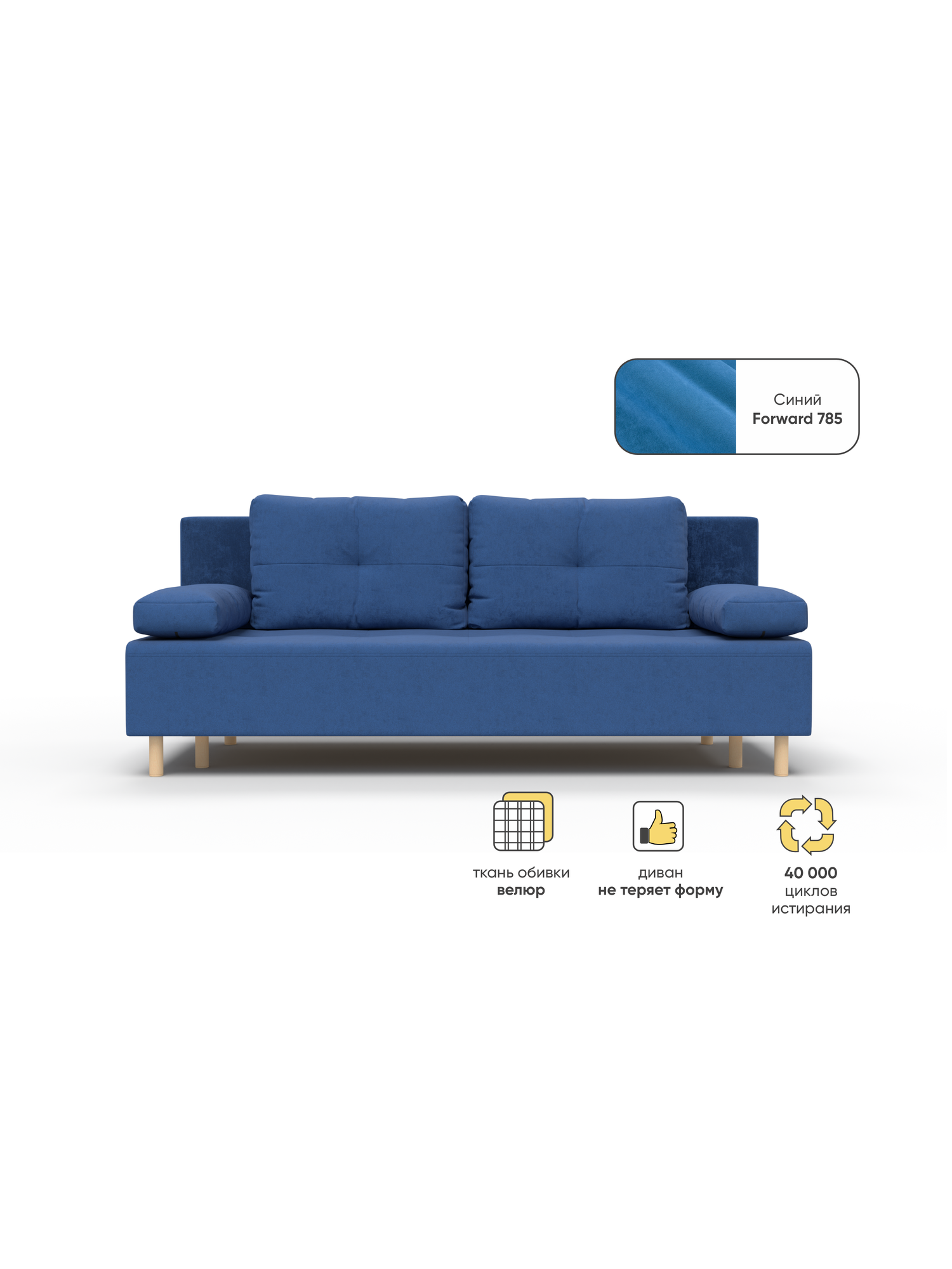 Изображение товара Диван прямой Мафтин Булдым 1455517 198x83x70 см велюр цвет синий forward 785