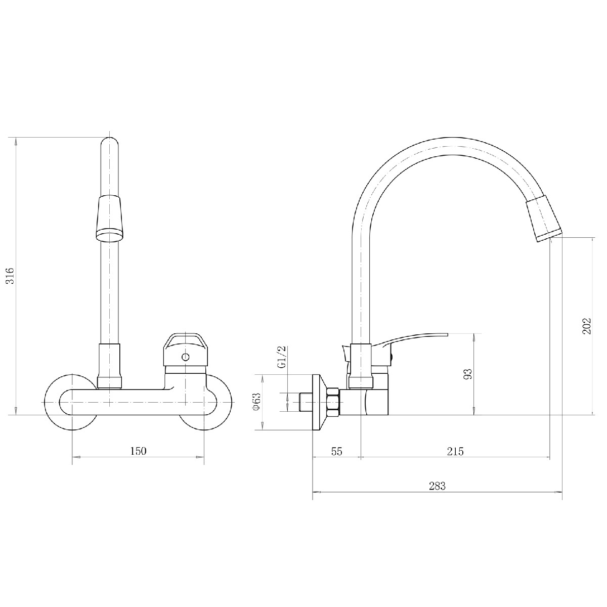Изображение товара Смеситель PLSTART PD46001-7 Черный с поворотным изливом 21 см