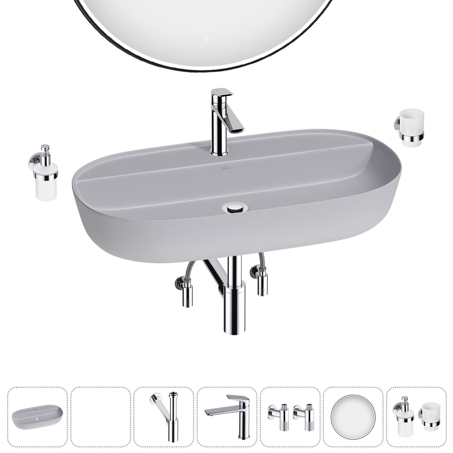 Изображение товара Раковина накладная Wellsee Chic Riviera 80 см комплект 7 в 1