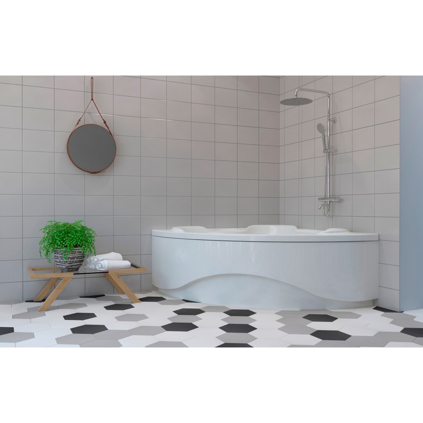 Изображение товара Ванна угловая Lavinia Boho Elegant 202011042 литьевой акрил 150x150 с каркасом и слив-переливом