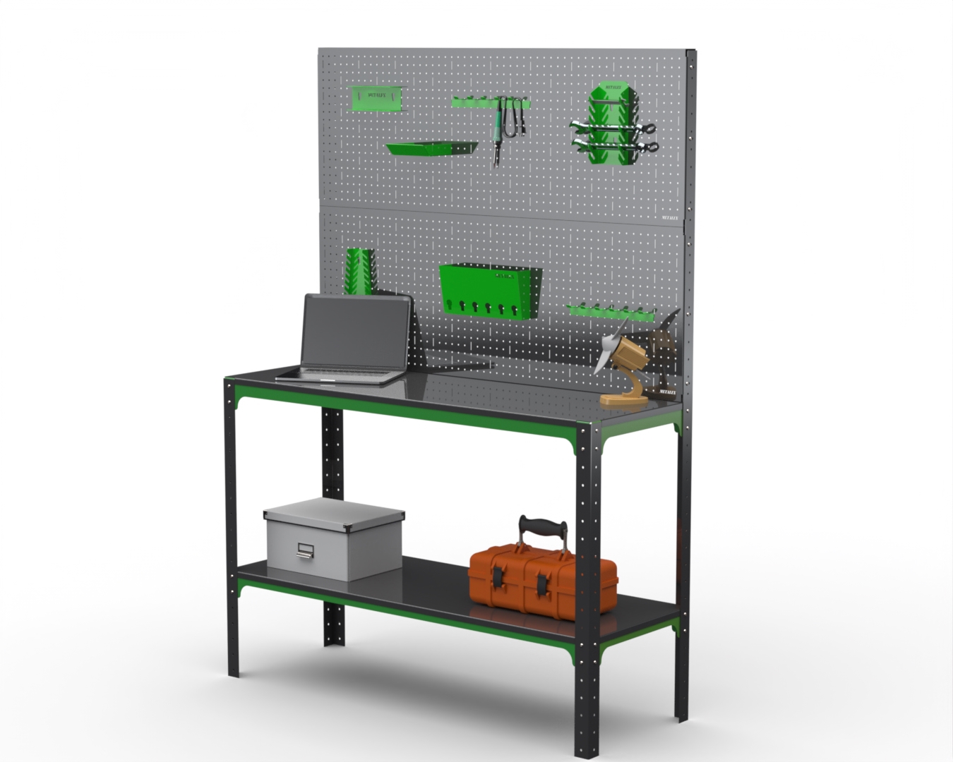 Изображение товара Стол-верстак Metalex Kit 204200 с полками и перфопанелями, 950x1100x500 мм