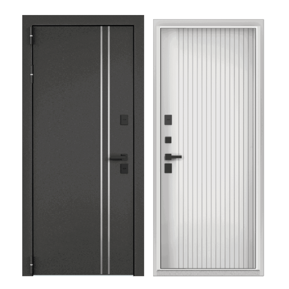 Изображение товара Входная дверь Buldoors Termo Рейка Вертикаль левый 205x96см цвет букле графит/белый матовый