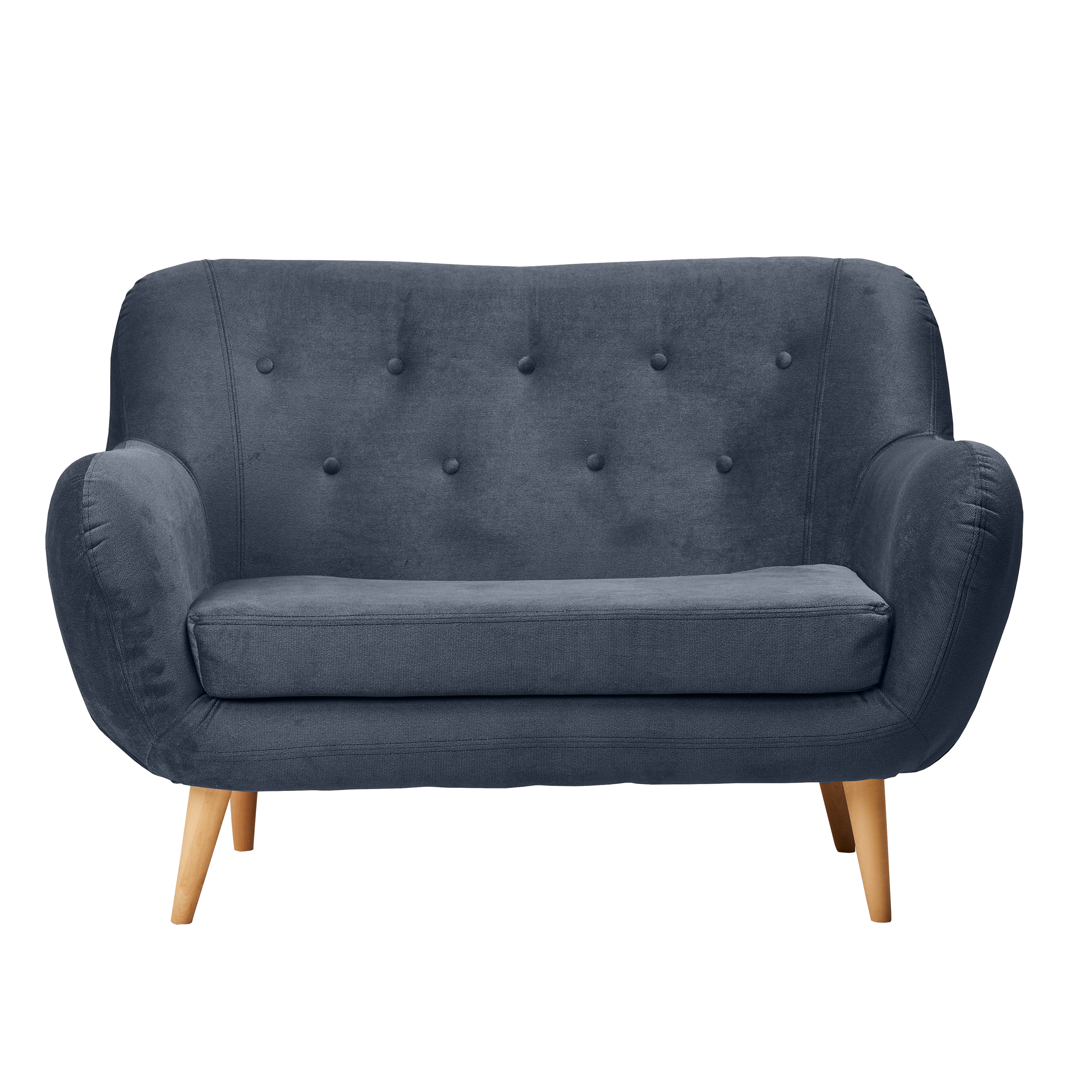 Изображение товара Диван прямой из велюра темно-синий с деревянными ножками стильный и комфортный