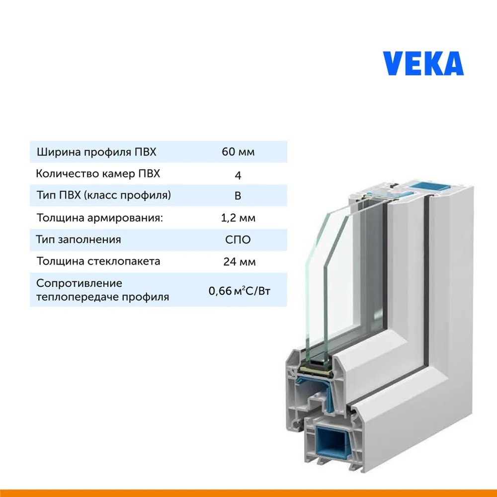 Изображение товара Пластиковое окно VEKA 500х700 мм поворотно-откидное с однокамерным стеклопакетом