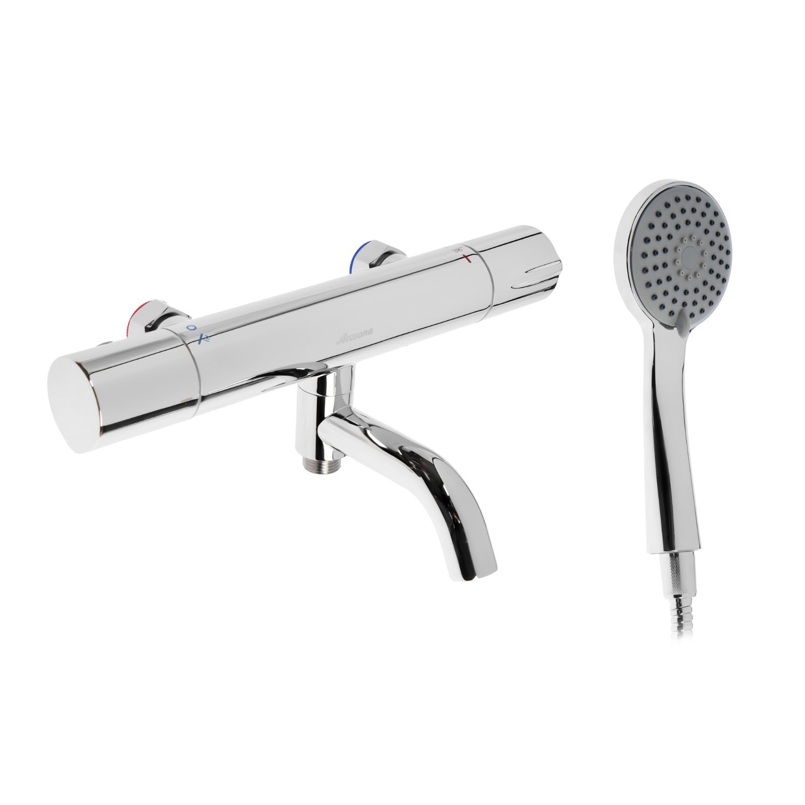 Изображение товара Смеситель для ванны Accoona 9410023 двухвентильный с душевой лейкой серебристый