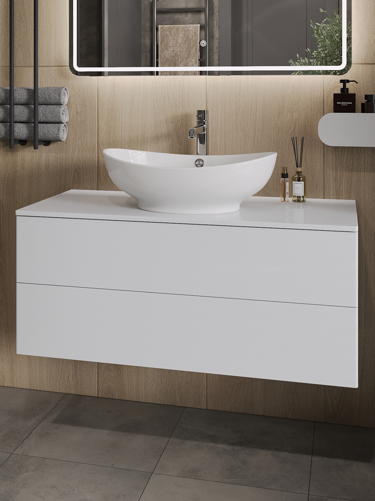 Изображение товара Подвесная тумба с раковиной Topline Ot 100 см белый глянец МДФ фарфор