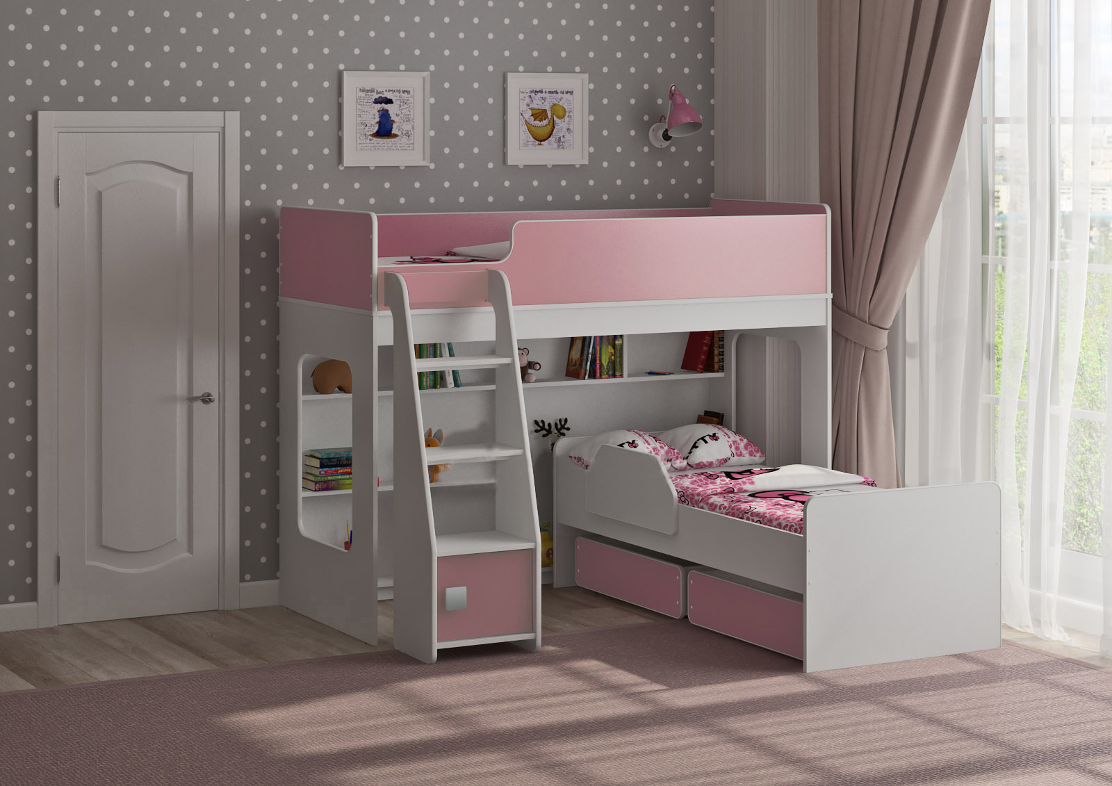 Изображение товара Двухъярусная кровать Кариви Сказка 179x140.50x176 см белый ЛДСП для детей