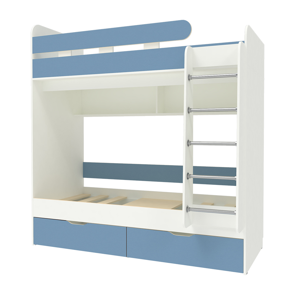 Изображение товара Детская двухъярусная кровать Кариви Юниор 5, бело-голубой дизайн