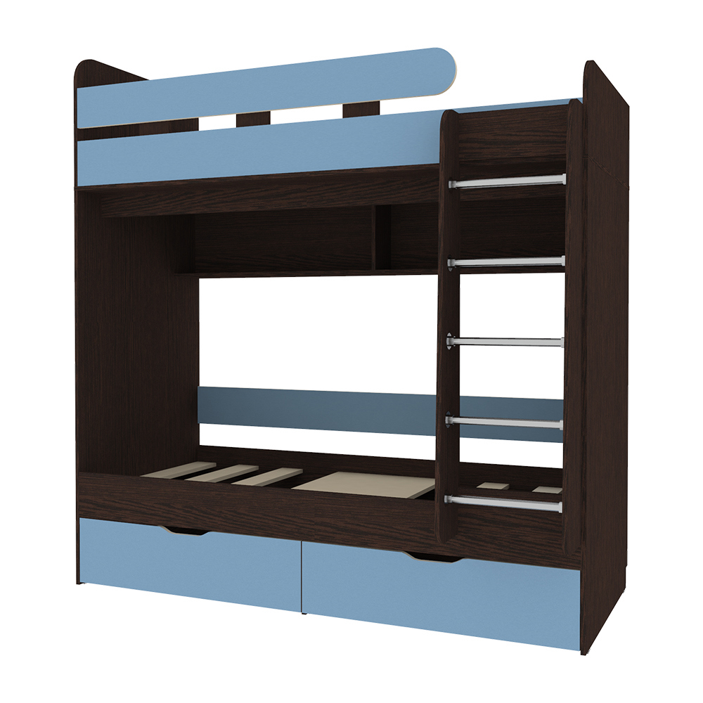 Изображение товара Кровать Кариви Юниор 5 00197-02-22-00 164x202x104 см ЛДСП цвет венге/светло-голубой