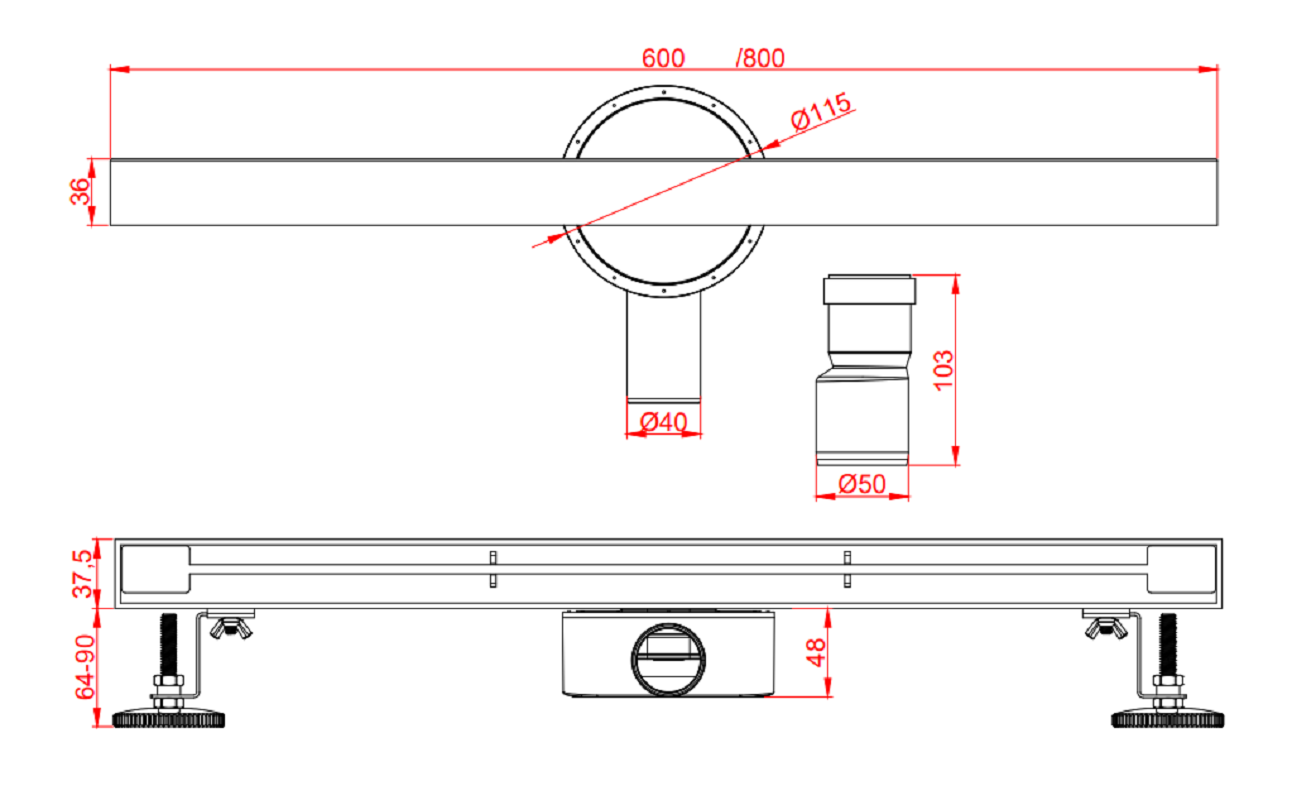 Изображение товара Душевой трап из нержавеющей стали с гидрозатвором Altrobagno Trave 3.7x60 см Италия