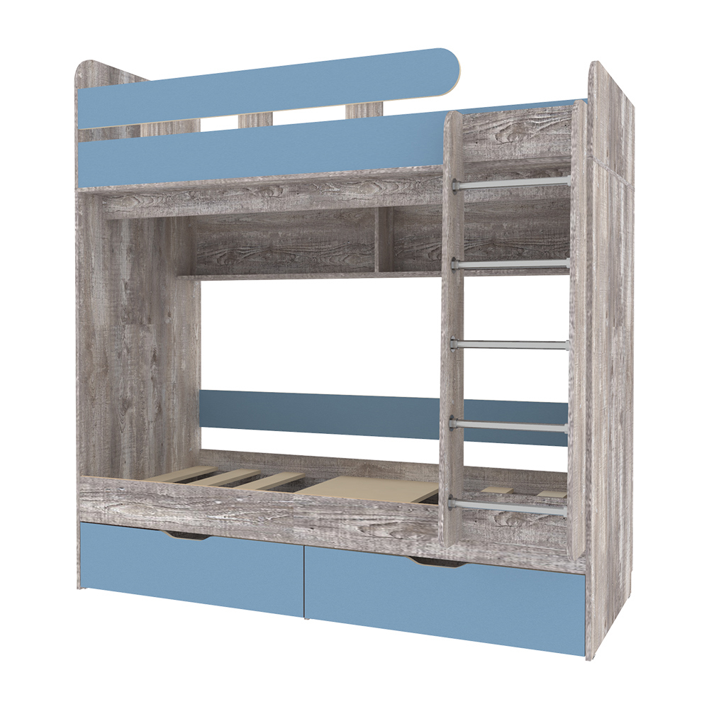 Изображение товара Кровать Кариви Юниор 5 00009-31-22-00 194x202x104 см ЛДСП цвет бетон/светло-голубой