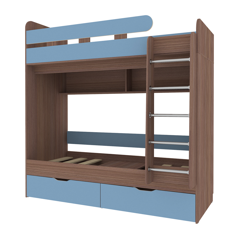 Изображение товара Кровать Кариви Юниор 5 00009-03-22-00 194x202x104 см ЛДСП цвет светло-голубой/бодега темный