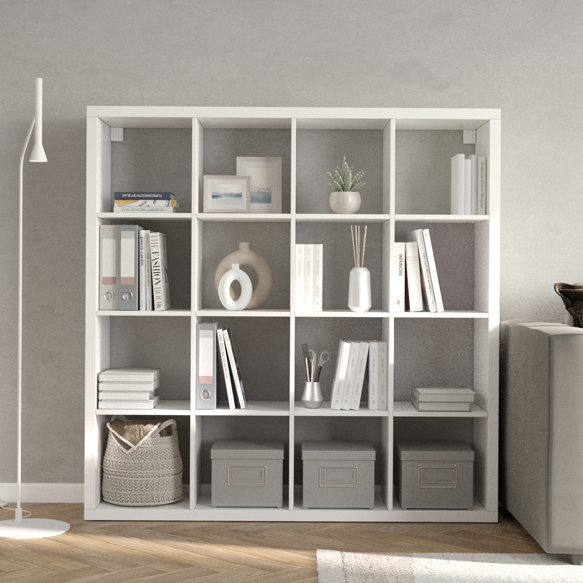 Изображение товара Стеллаж Руан 16 секций KONSENSA 143.7x143.7x31.7 см ЛДСП цвет белый