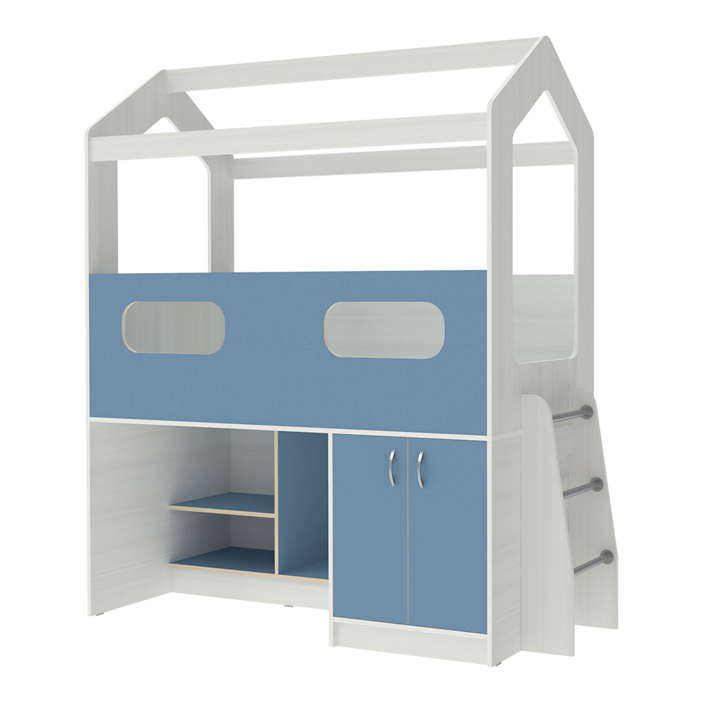Изображение товара Кровать-чердак Кариви Сказочный Домик 181.20x203x83.60 см ЛДСП цвет белое дерево/голубой