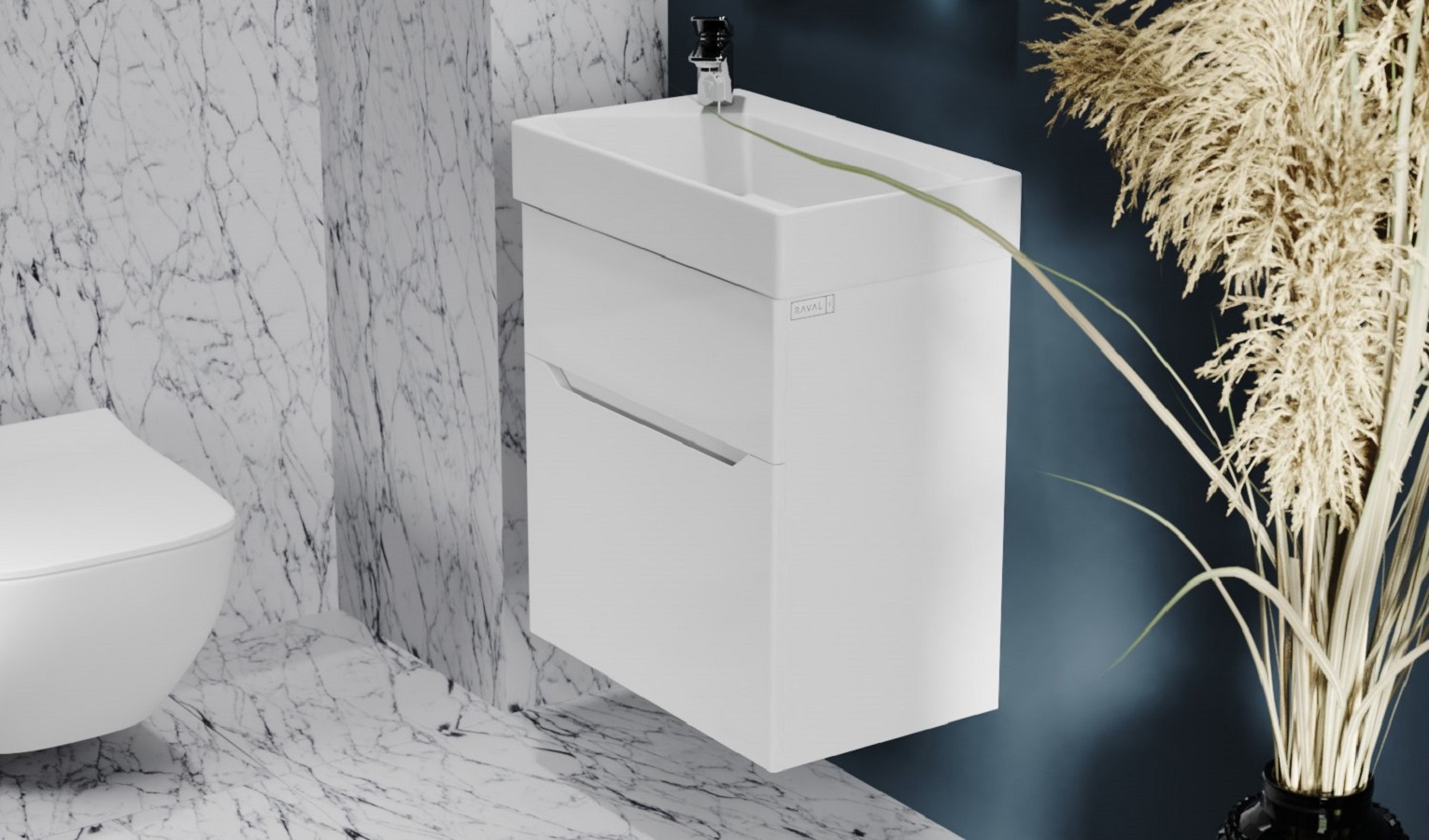 Изображение товара Тумба под раковину подвесная Raval RAVSET010 65см цвет белый, с раковиной