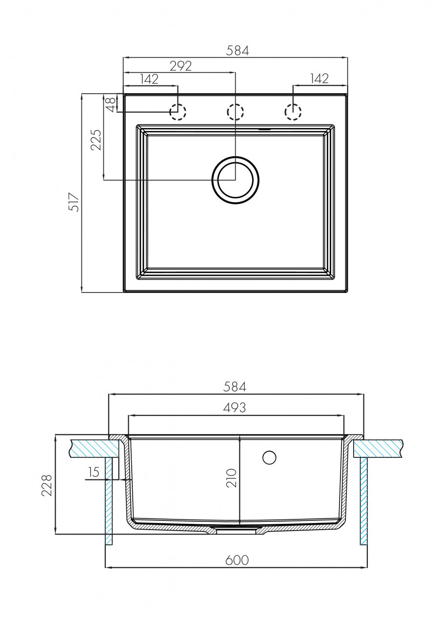 Изображение товара Мойка для кухни Aquaton Линеа 51.7x58.4 см глубина чаши 210 см искусственный камень цвет светло-коричневый