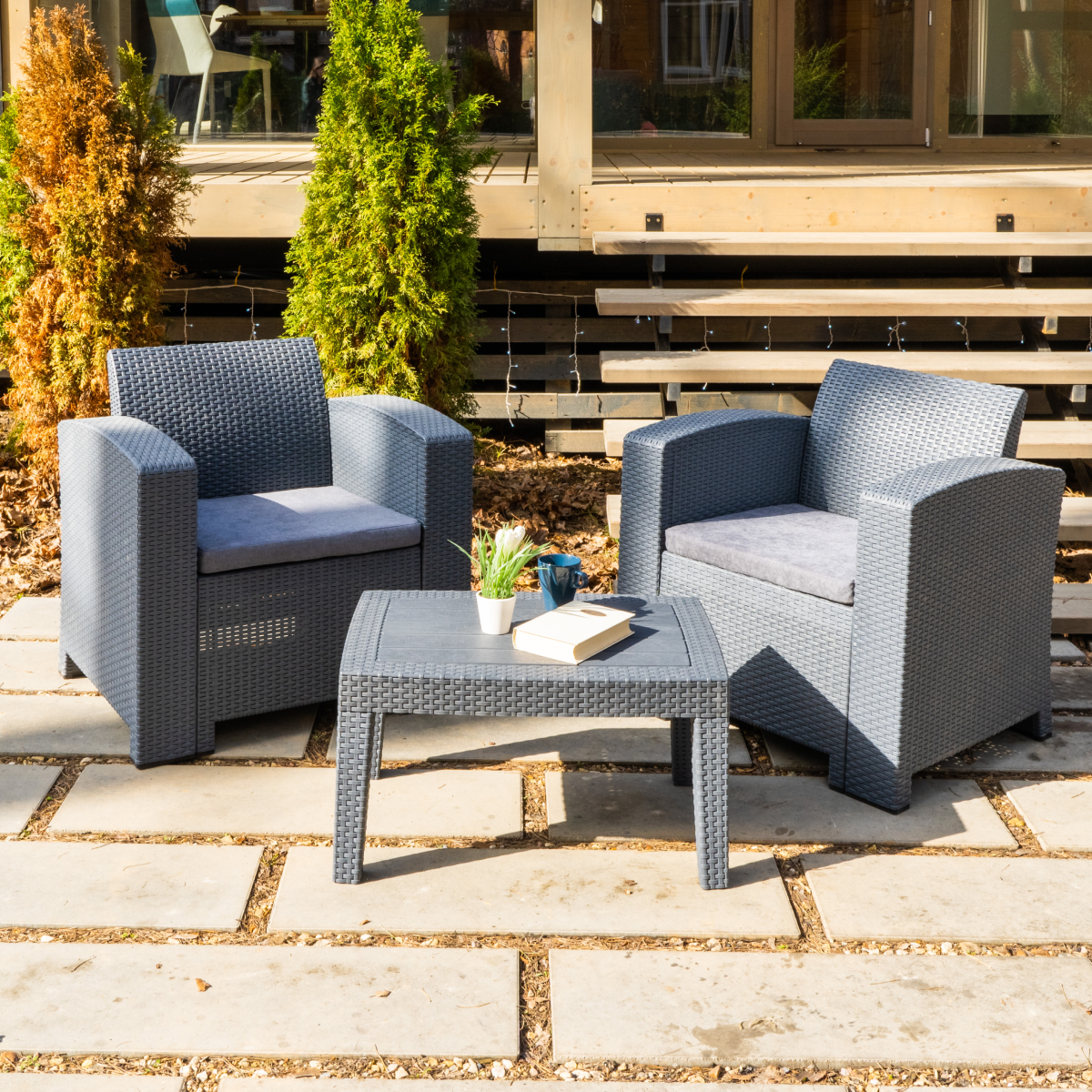 Изображение товара Набор садовой мебели Royal family Lana пластик серый/серебристый 3 предмета