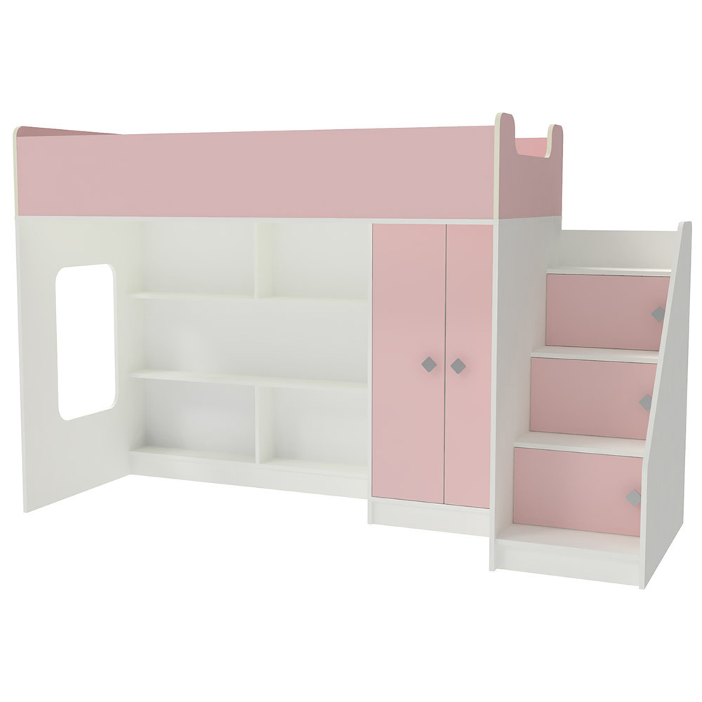 Изображение товара Кровать-чердак Кариви Сказка Л-43.1.1 белое дерево/розовый