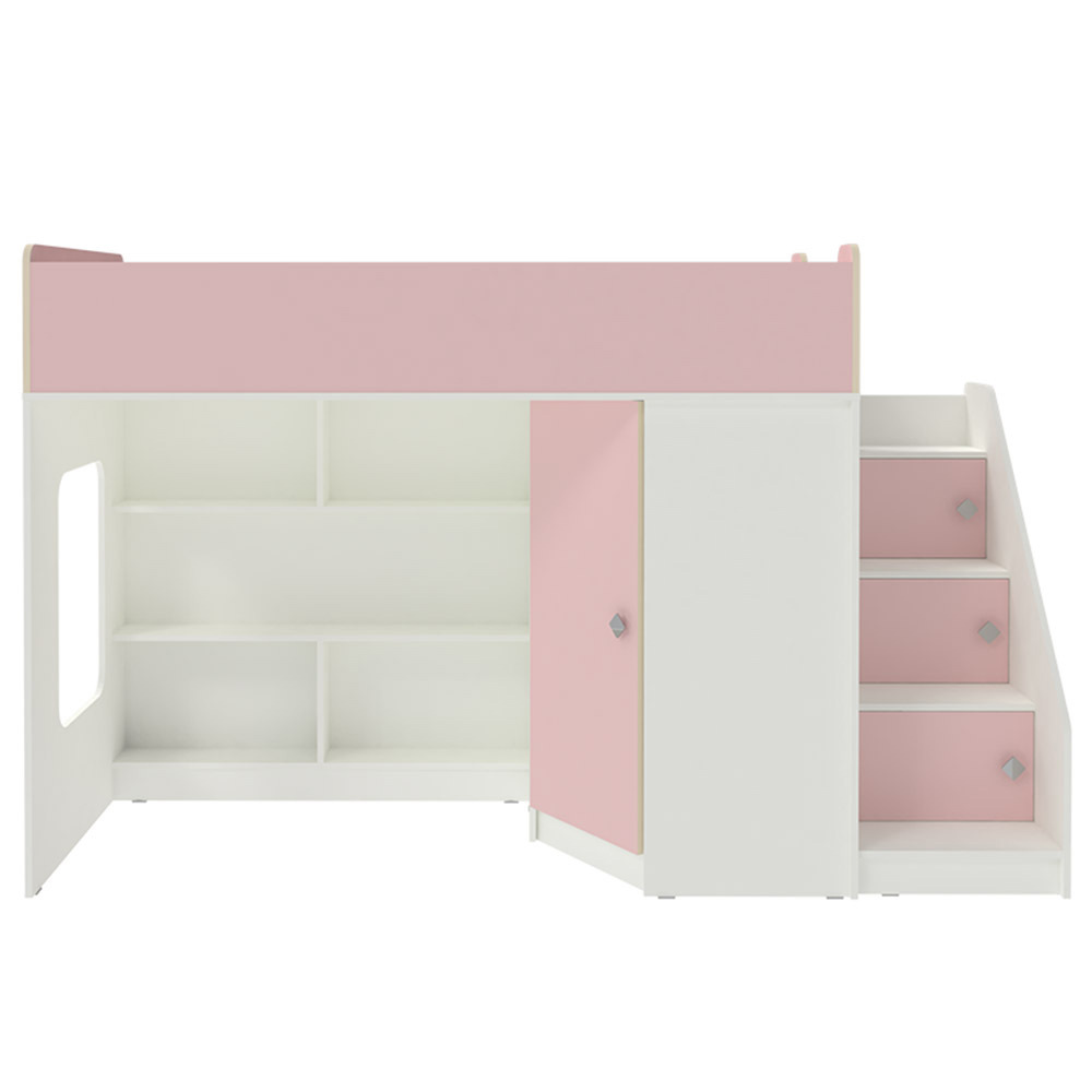 Изображение товара Кровать-чердак Кариви Сказка Л-43.2.1 225x141x81 см ЛДСП цвет белое дерево/розовый