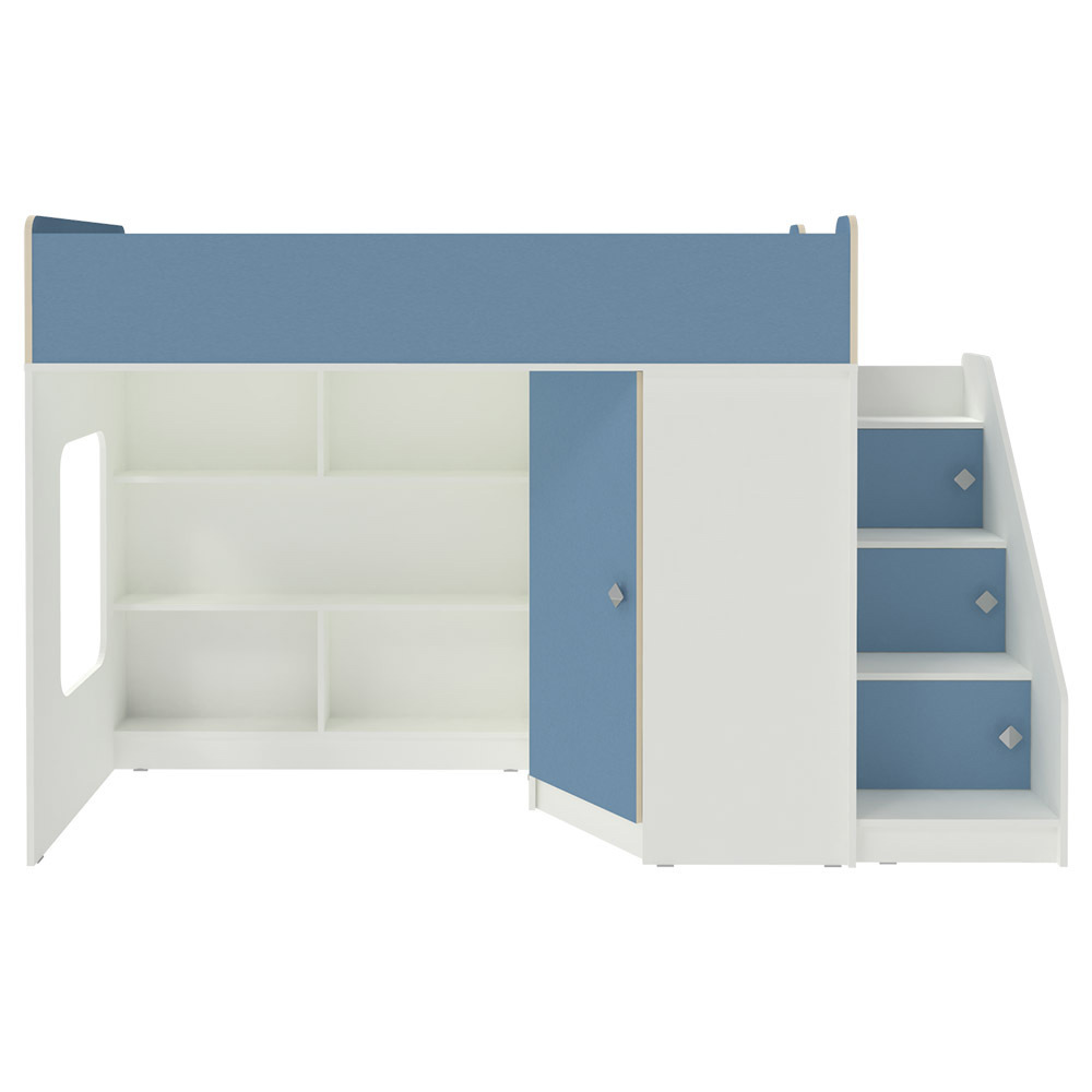 Изображение товара Кровать-чердак Кариви Сказка 225x141 см светлое дерево голубой надежная безопасность