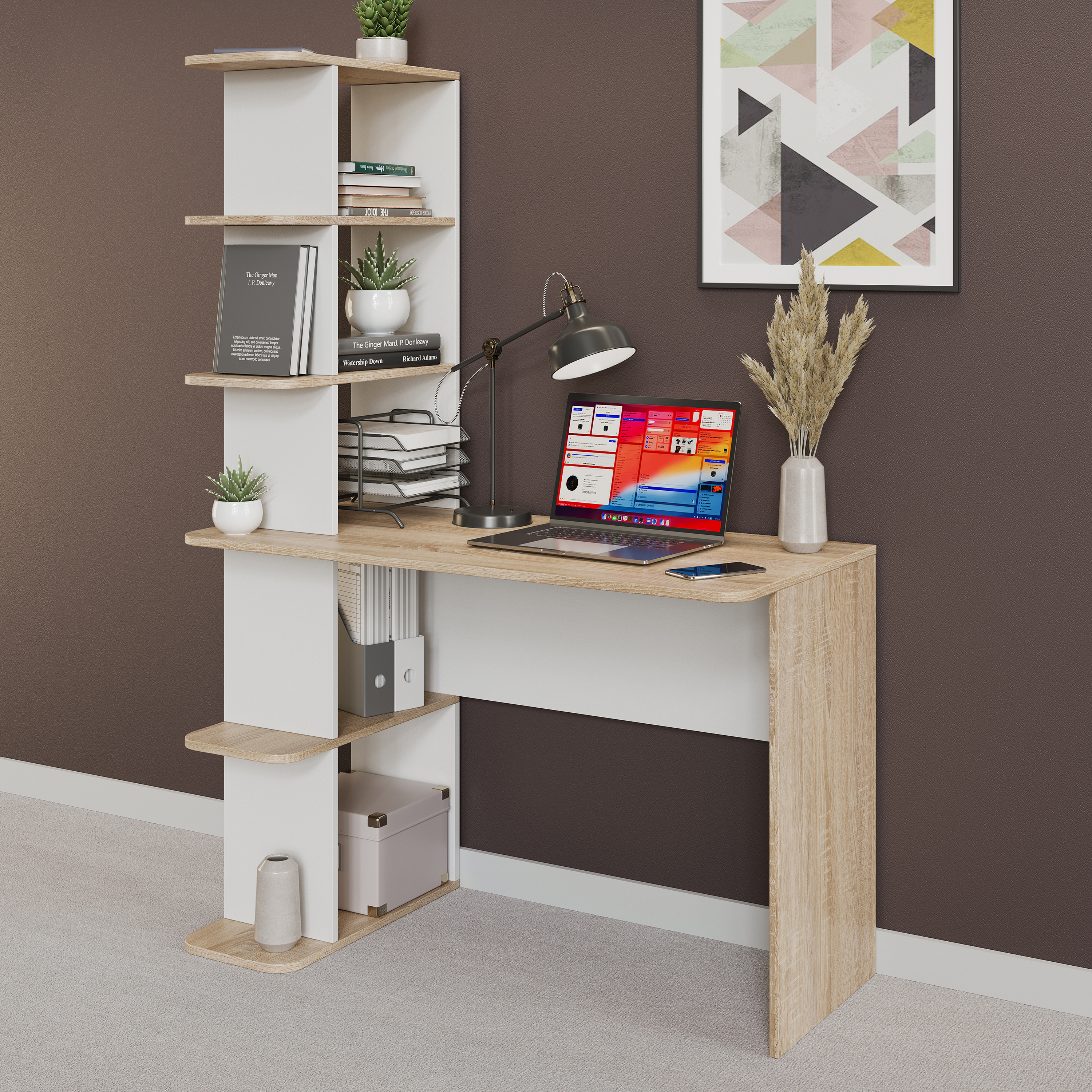 Изображение товара Письменный стол ТриЯ 146506 159x110 см из ЛДСП белый ясень дуб сонома для дома офиса