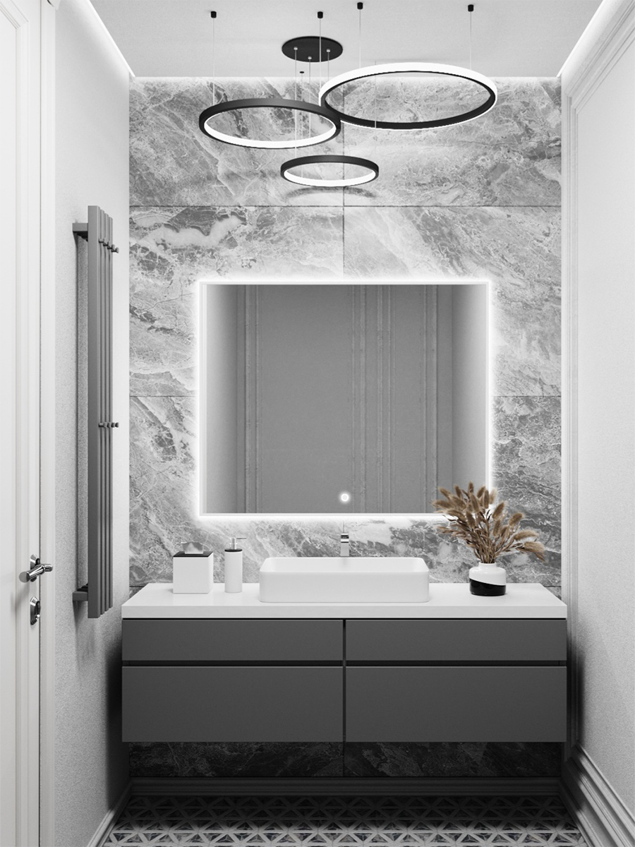 Изображение товара Зеркало с подсветкой в ванную Alumirror 100x90см сенсорное в алюминиевой раме цвет белое