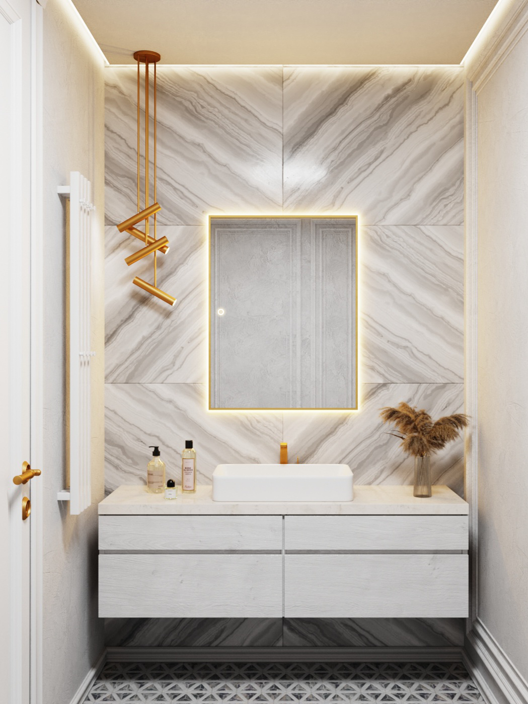 Изображение товара Зеркало в ванную ALUMIRROR с подсветкой сенсорное, 70x70 см, золото