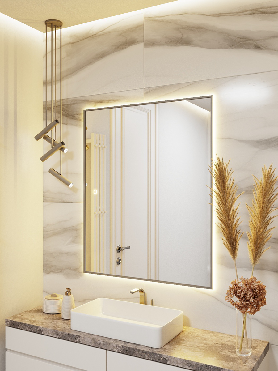 Изображение товара Зеркало с подсветкой ALUMIRROR 100x90 см сенсорное стильное влагостойкое