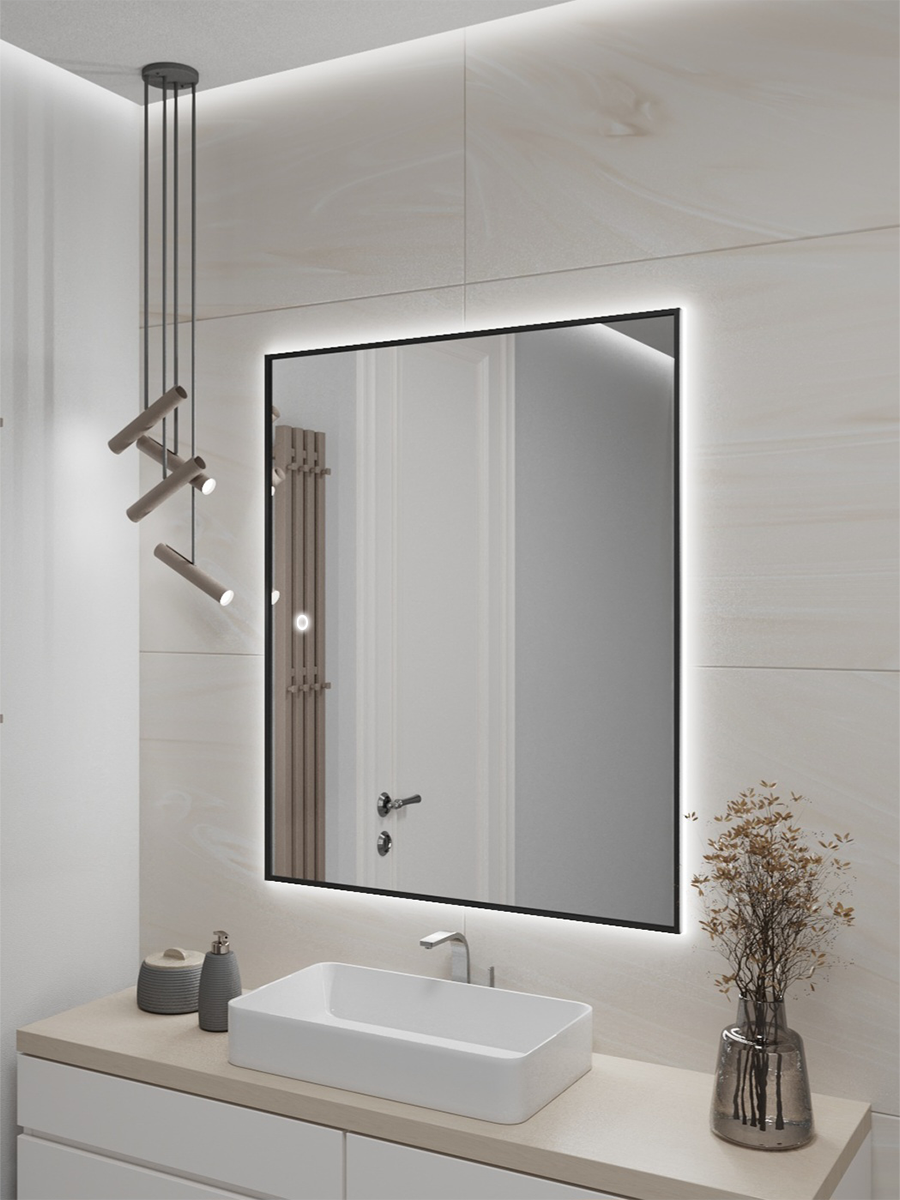 Изображение товара Зеркало с подсветкой в ванную Alumirror 100x80см сенсорное в алюминиевой раме цвет черное