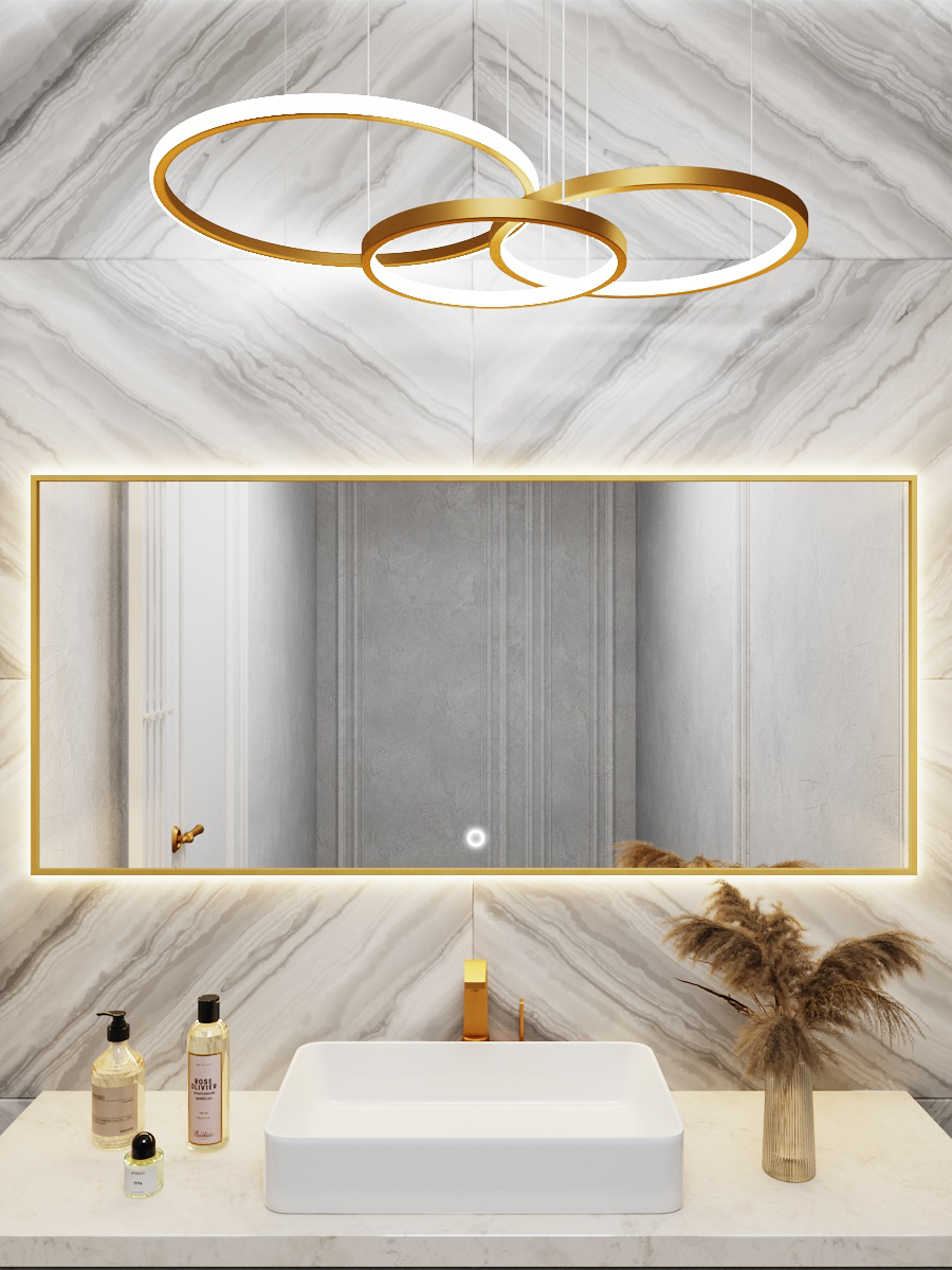 Изображение товара Зеркало с подсветкой в ванную Alumirror 140x70см сенсорное цвет золото