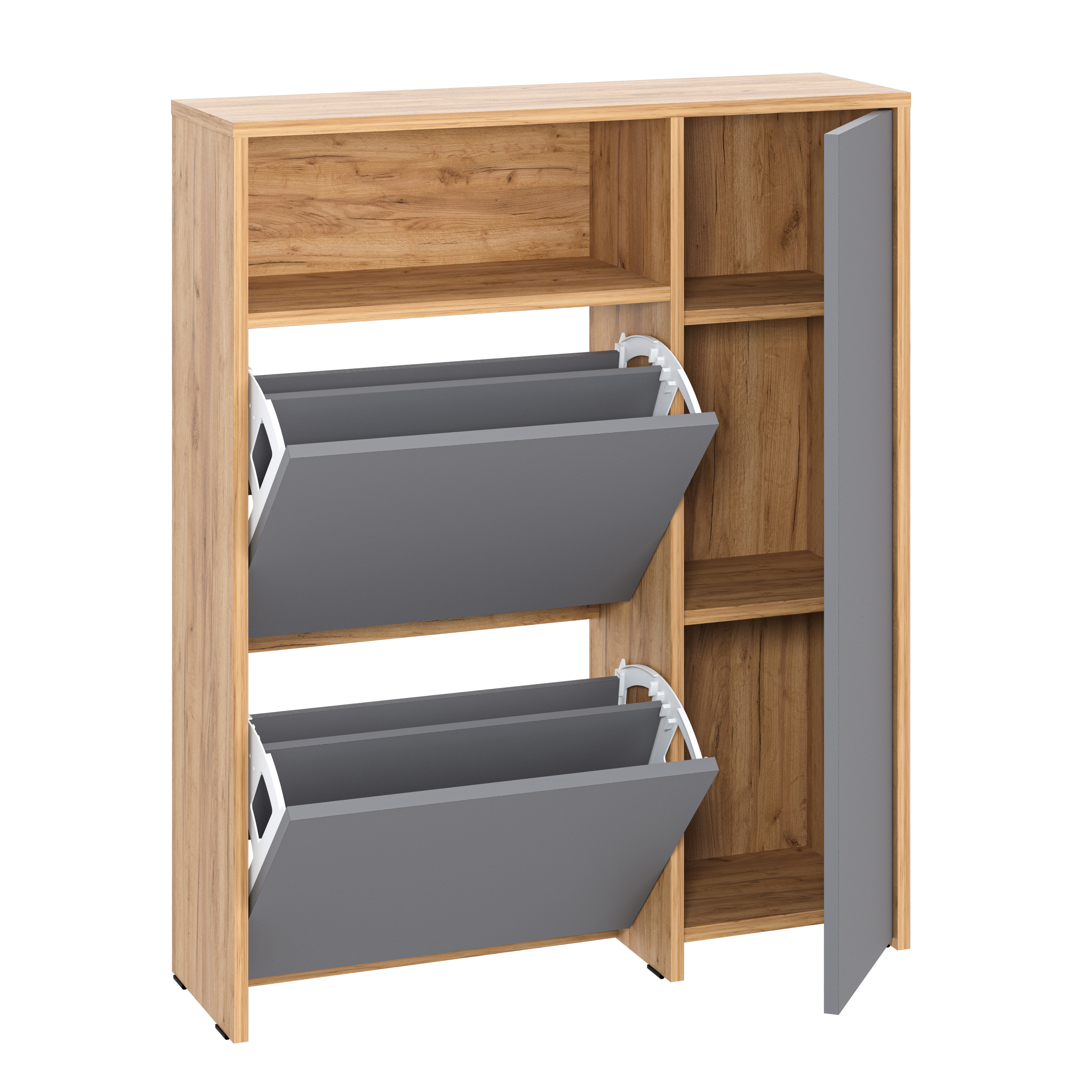 Изображение товара Обувница Атмосфера 80x97x24 см 2 секции 4 полки ЛДСП цвет серый/дуб крафт золотой