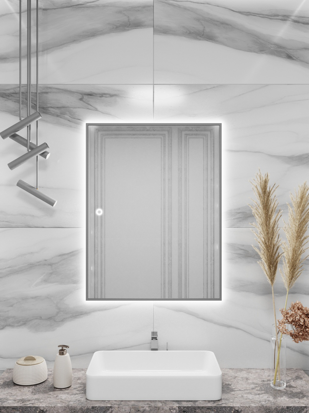 Изображение товара Зеркало в ванную с подсветкой Alumirror 90x60 см сенсорное серебро