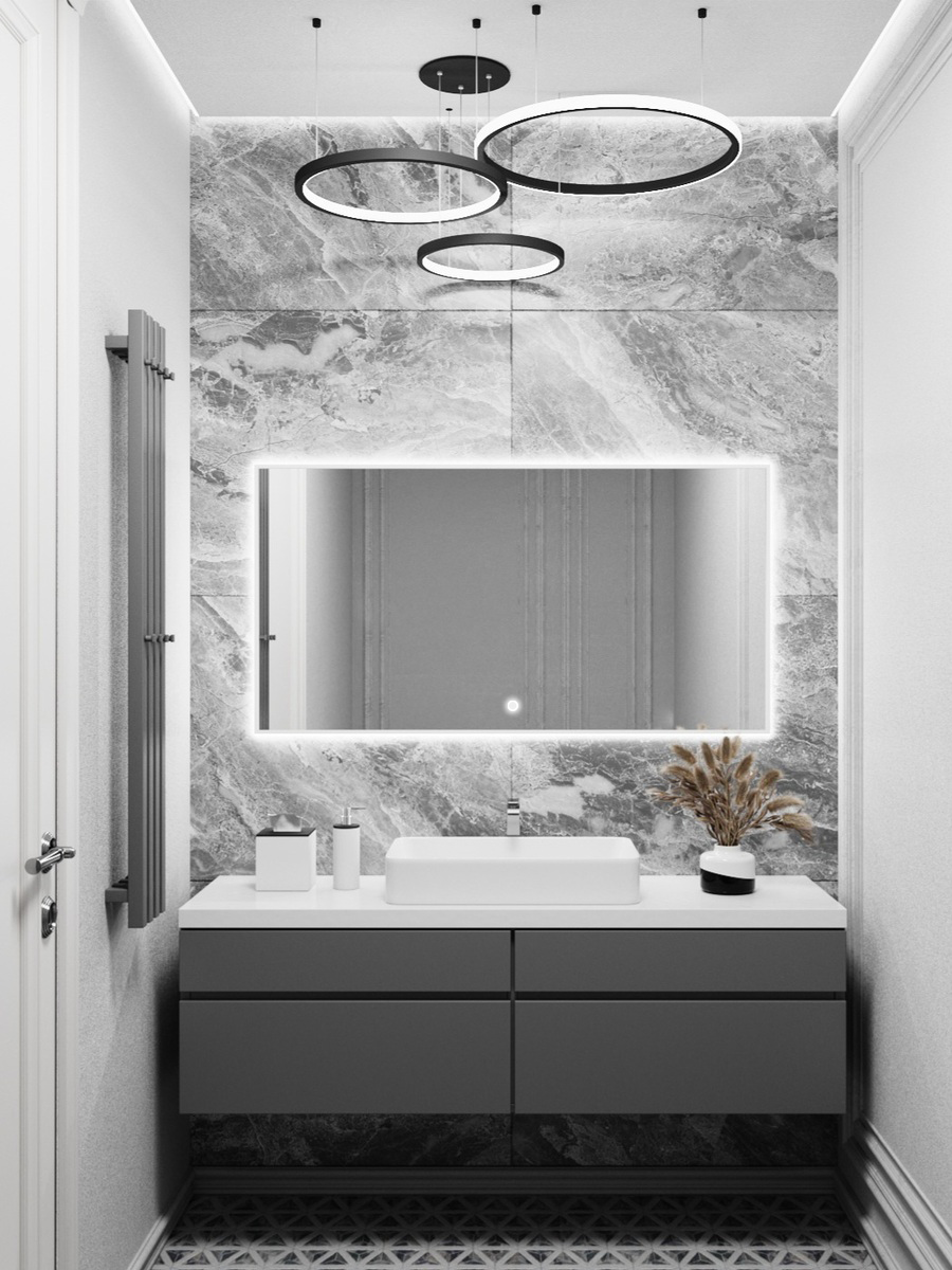 Изображение товара Зеркало с подсветкой Alumirror 130x60 см сенсорное белое для ванных и интерьера